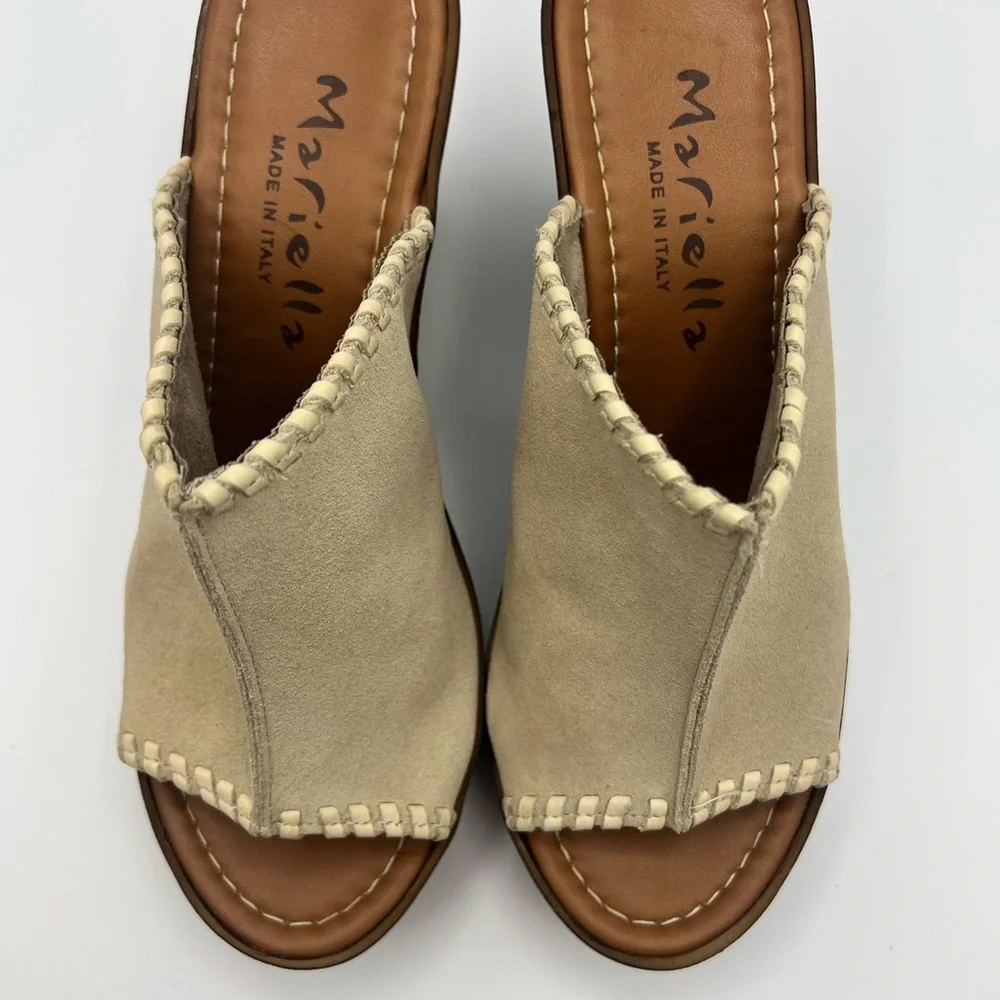 Mariella Women’s Leather Platform Wedge Beige Sandals Size 6.5 M Light W Italian - Picture 6 of 6
